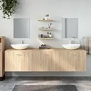 Bathroom Furniture Set Oak, Narrow Organizer, Small Slim Cabinet with Storage - Toilet Paper Holder, Wall Mounted Baño Shelf for Spaces - 180-190 Chars