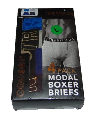 ~4 NEW Men's TRUE RELIGION Modal Boxer Briefs! Size Large 36-38 Nice FS~