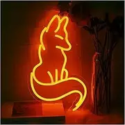Hanging Art Neon Signs Fox Neon Sign Light, USB Powered Dimmable Multifunctional Decoration for Game Room Party Neon Light Hanging Decor 17.7cm×30cm