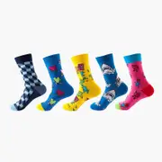 ANYSOX 5 Pairs One Size 5-11 Mixed Color Set Christmas Socks Cotton Fashion Shark Woman Skateboard Oil Paitiing