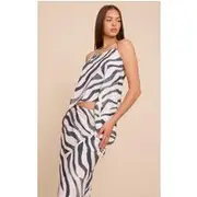 Zebra Print Floaty Woven Split Hem Spaghetti Strap Top, Zebra