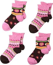 [Jefferies Socks] Baby Girls' 4 Pair Pack Flower and Zig Zag Socks