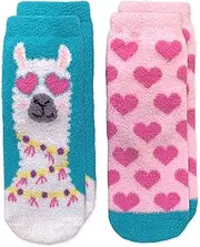 [Jefferies Socks] Girl's Cute Llama and Heart Fuzzy Slipper Socks 2 Pack