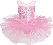 [Rswnyirn] Kids Girls Sleeveless Sparkly Rhinestone Leotard Dress Ballet Dance Mesh Splice Tutu Skirts
