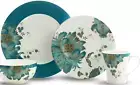 222 Fifth Eliza jewel-toned Teal Floral 16 Piece Dinnerware Set Service for 4