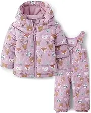 [The Children's Place] Baby Toddler Girl 2 Piece Set Snowsuit, Jacket and Bib Overall Pant