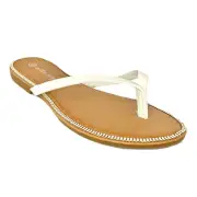 Milan City Women's Rhinestones Thong Flip Flop Sandals White Size 8.5