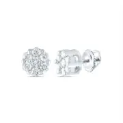 14kt White Gold Womens Round Diamond Flower Cluster Earrings 1/4 Cttw