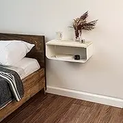 Floating Nightstand with Spruce Top | Modern Bedroom Decor | Minimalist Wall-Mounted Bedside Nightstand| Wall Mounted Shelf | Cloudy Oasis: Serene White