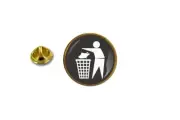 pins pin's badge metal lapel hat button trash can rubbish ecology