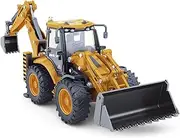 Dollox Die-cast Excavator Backhoe Front Loader Truck, 1/50 Metal Engineering Vehicle Construction Tractor Model Collection Bulldozer Back Hoe Truck Decoration Toy for Kids