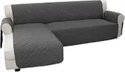 Easy-Going Sectional Couch L Shape Sofa Cover, Reversible Sofa Slipcover Chaise Lounge Cover Furniture Protector Cover for Pets Dog Cat (Large, Dark Gray)