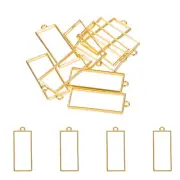 50Pcs Rectangle Alloy Open Back Bezel Pendants Resin Frame Gold Tone