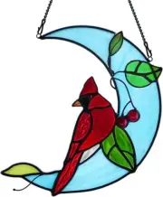 Whimsical Red Cardinal Stained Glass Window Hanging - Perfect Gift for Grandma