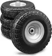 4 Pcs 10" Flat Free Tires Solid Non-Inflated Tires Wheels, 4.10/3.50-4 Tire with