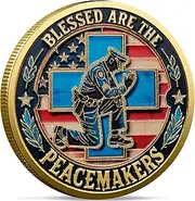 Blessed are The Peacemakers Police Challenge Coin - Patriotic Law Enforcement Coin with American Flag Design, Symbolizing Justice & Protection