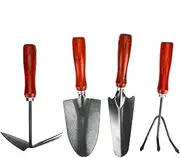 Garden Shovel Rake Kit Thickened Resistant Gardening Tool Set for Flower Planting Weeding Loosening Soil Transplantation Made of Iron and Wood Material 4Pcs/Set