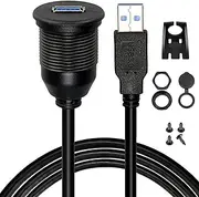 tunghey Single Port USB 3.0 Male to Female AUX Car Mount Flush Cable Waterproof Extension for Car Truck Boat Motorcycle Dashboard Panel (1M)
