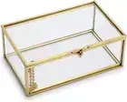 Vintage Glass Keepsake Box Rectangle Jewelry Display Organizer Box Vanity Lidded