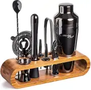 Mixology Bartender Kit: 10-Piece Bar Tool Set with Bamboo Stand (Gun-Metal)