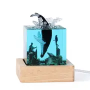GGP Blue Ancient Architecture Humpback Whale In The Water Handcrafted Ocean Resin Whale Night Light Unique Home Decor Table Lamp