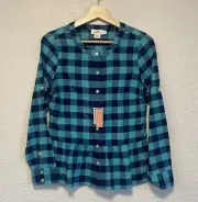 Vineyard Vines NWT Women’s Flannel Buffalo Check Button Front Top Size 0