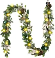 Decorbyhannah Christmas Garland with Lights, 9Ft Lighted Artificial Greenery Gar