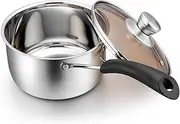 P&P CHEF 1 Quart Saucepan, Stainless Steel Saucepan with Lid, Small Sauce for Home Kitchen Restaurant Cooking, Easy Clean and Dishwasher Safe 2 QT Sliver