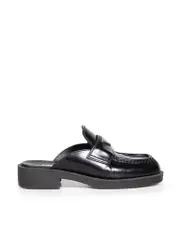 Black Leather Spazzolato Loafer Mules