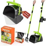 Pupzle Dog Pooper Scooper with Bag Attachment, 39" Adjustable Long Handle Heavy Duty Metal Poop Scoop for Yard, Non-Breakable Swivel Bin and Rake, 25 Waste Bags for Large Dog, Poop Scooper for Dogs