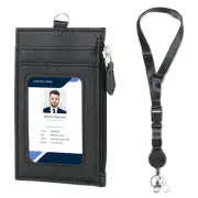 Badge Holder with Retractable Lanyard, PU Leather ID Badge Card Holder with 1...