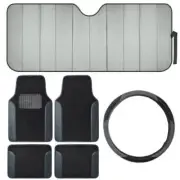 Car Accessory Gift Set Sunshade Two-Tone Carpet Floor Mats Steering Wheel Cover (for: Fiat)