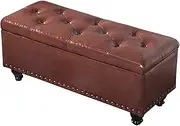 Bedroom Rest Stool, Heavy Duty Faux Leather Footrest, 100cm Length Stable Storage Bench, Clothing Blanket Shoe Toy Book Storage Box Stools (Color : Beige) (Coffee)