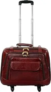 RICHSIGN 44L Leather Laptop Sleeve Case with Buffalo Leather Wheels for Men Size 4 Wheels Size 4 Wheels Size 4 Wheels (Dimensions: L = 22XW-12XH=17 inch) Weight 3 kg, CRO-BROWN, M, luggage