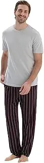 [Dagi] Men's Cotton Modal Knitted Two Pants with Pockets and Laces Pyjama Set, Light Grey