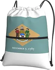 EdWal Flag Of Delaware Print Drawstring Backpack Gym Bags Sports Bags With Zipper Pocket For Travel Beach, Black, One Size