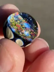 Marbles Hand Made Art Glass Millefiori Cane Dichroic Dot Blue Opal 0.77in Mint