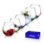 Stemlesses Set of 6, Large Coloredes, Short Set for Red Wine, White Wine Glass