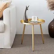 Round End Table, Fashionable Round Side Table & Coffee Table for Living Room, Metal Nightstand Round Bedside Table for Bedroom, Corner Plant Stand for Balcony,Gold Tray Gold 3 Legged Table by AOJEZOR