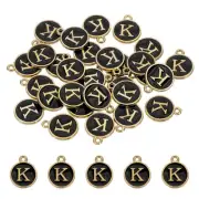 Letter Charm, 30 Pcs Capital Initial Alphabet K Letter Charm for Bracelet, Black
