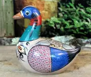 Mallard Duck Hand Painted Flowers Burnished Clay by Mera Tonala Mexican Folk Art