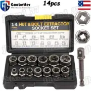 14pcs Impact Bolt Extractor Set Nut Remover Set Stripped Extraction Socket Tools