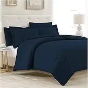 Mellanni Duvet Cover Set - 5 PC Iconic Collection Bedding Set - Hotel Luxury, Extra Soft & Cooling - Microfiber - Button Closure and Corner Ties (Queen, Navy Blue)