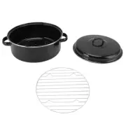 Enamel Roasting Pan, Non Stick Pot Oval Roaster With Lid for Roasted Sweet Po...