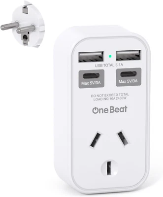 AU to EU Travel Adapter Type E F with 4 USB 2 USB C European Plug for Travel Use