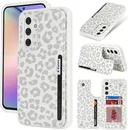 Cavor for Galaxy A54 5G Case Vertical Flip Cover for Samsung Galaxy A54 5G Wallet Cases PU Leather Kickstand with Card Slots Holder Magnetic Clasp Protective Phone Cover Women Men-White Leopard