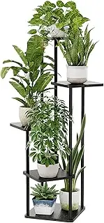[Bamworld] Corner Plant Stand Indoor, 5 Tier Metal Plant Shelf for Multiple Plants, Tall Flower Stand for Patio Garden Balcony Living Room Bedroom(Black)