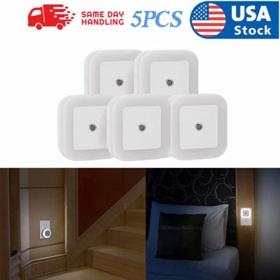 5Pcs Plug-in LED Night Lights Night Lamp Dusk to Dawn Sensor Hallway Bedroom