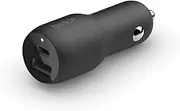 Belkin 37W Dual Port Fast Car Charger, USB Type C 25W PPS Port and USB A 12W Port for Galaxy S21, Ultra, 5G, Plus, Note 20, iPhone 13, 12, 11, Pro, Max, Mini and More, CCB004BTBK