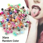 30X Steel Bar Tongue Rings Body Piercing Jewelry Tounge Bars Mixed Color